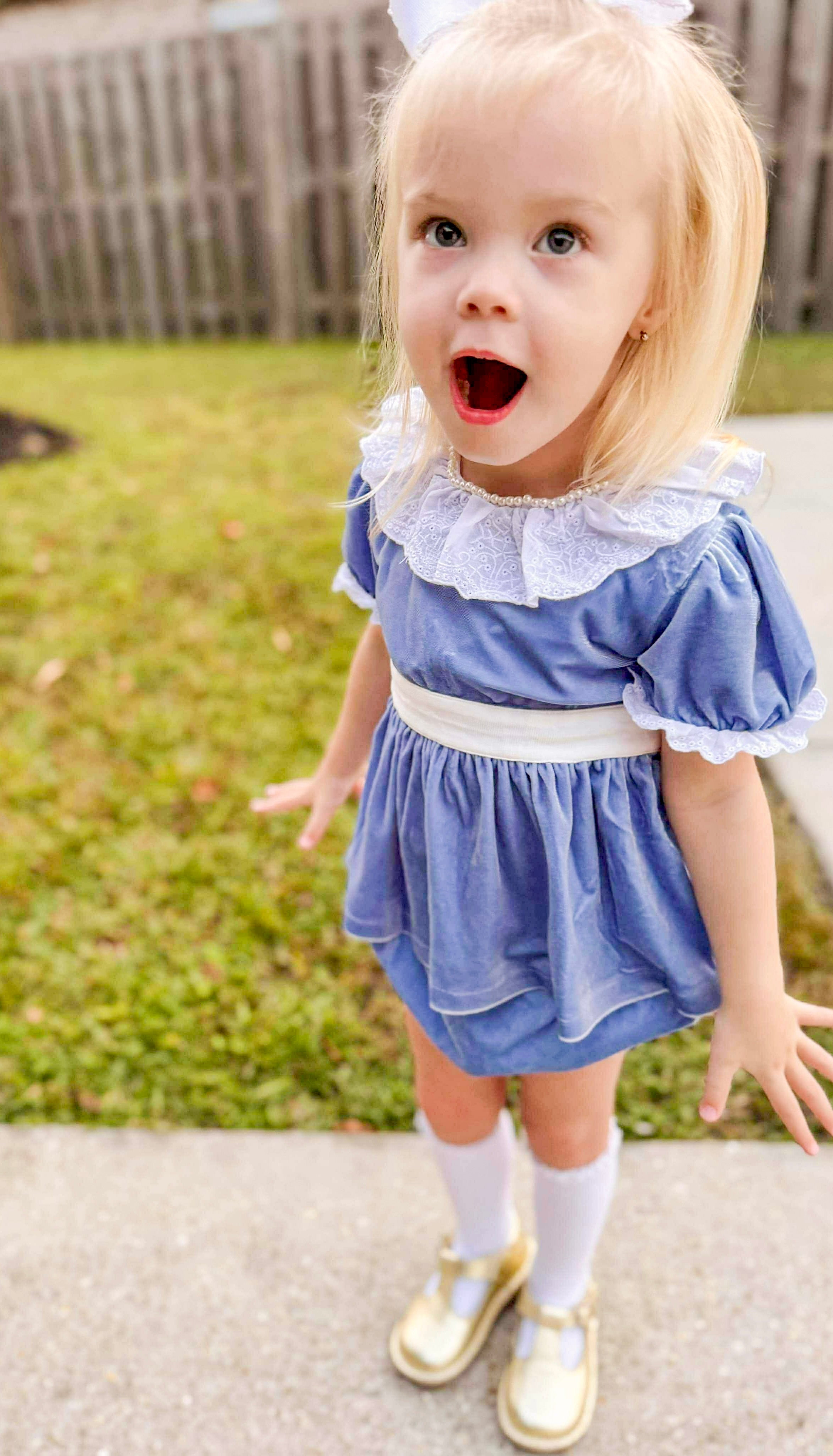 Girls Blue Ice Velvet Bloomer Set