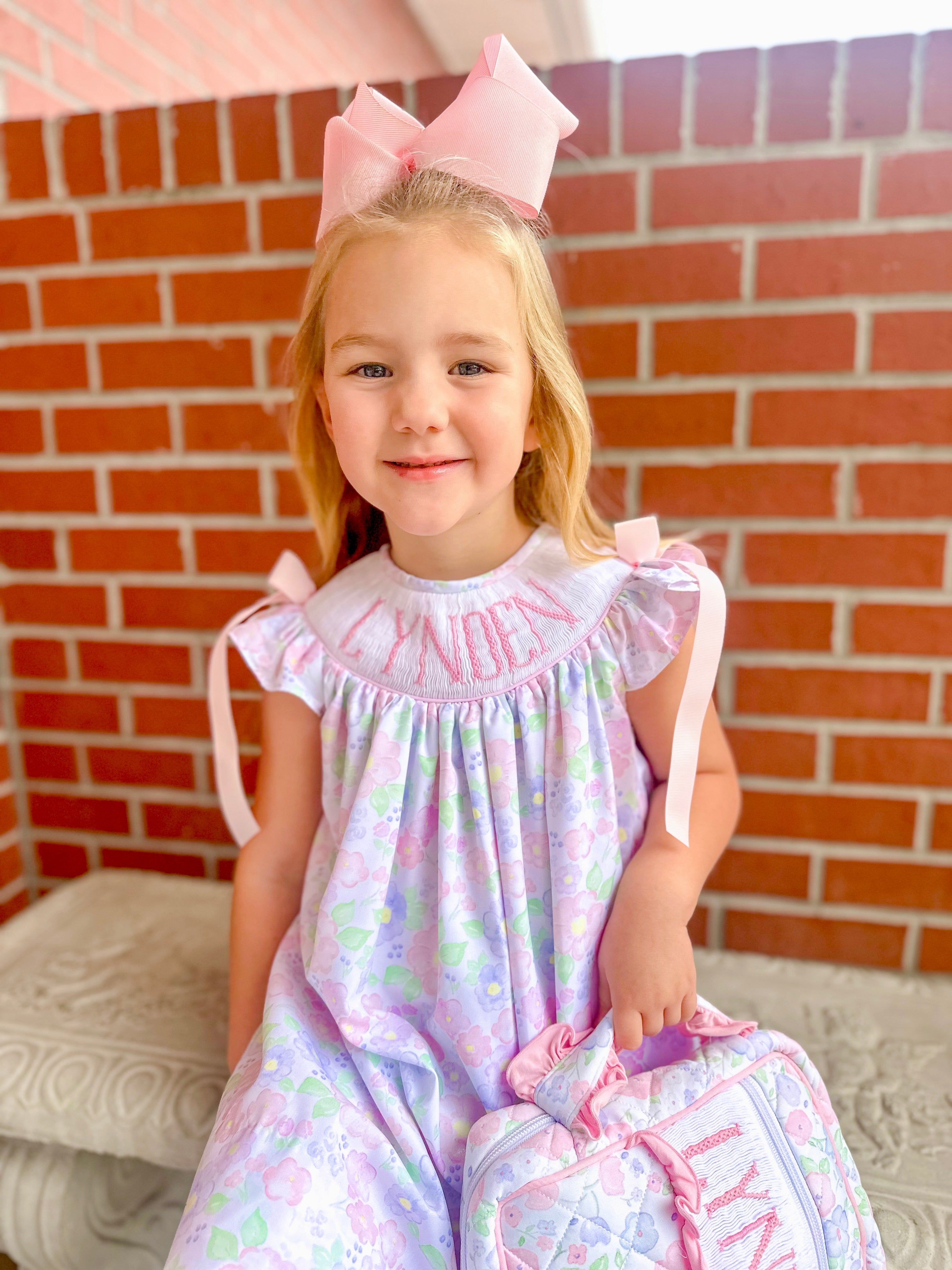 Girls “BIG SISTER” Spring Blooms Smocked Dress