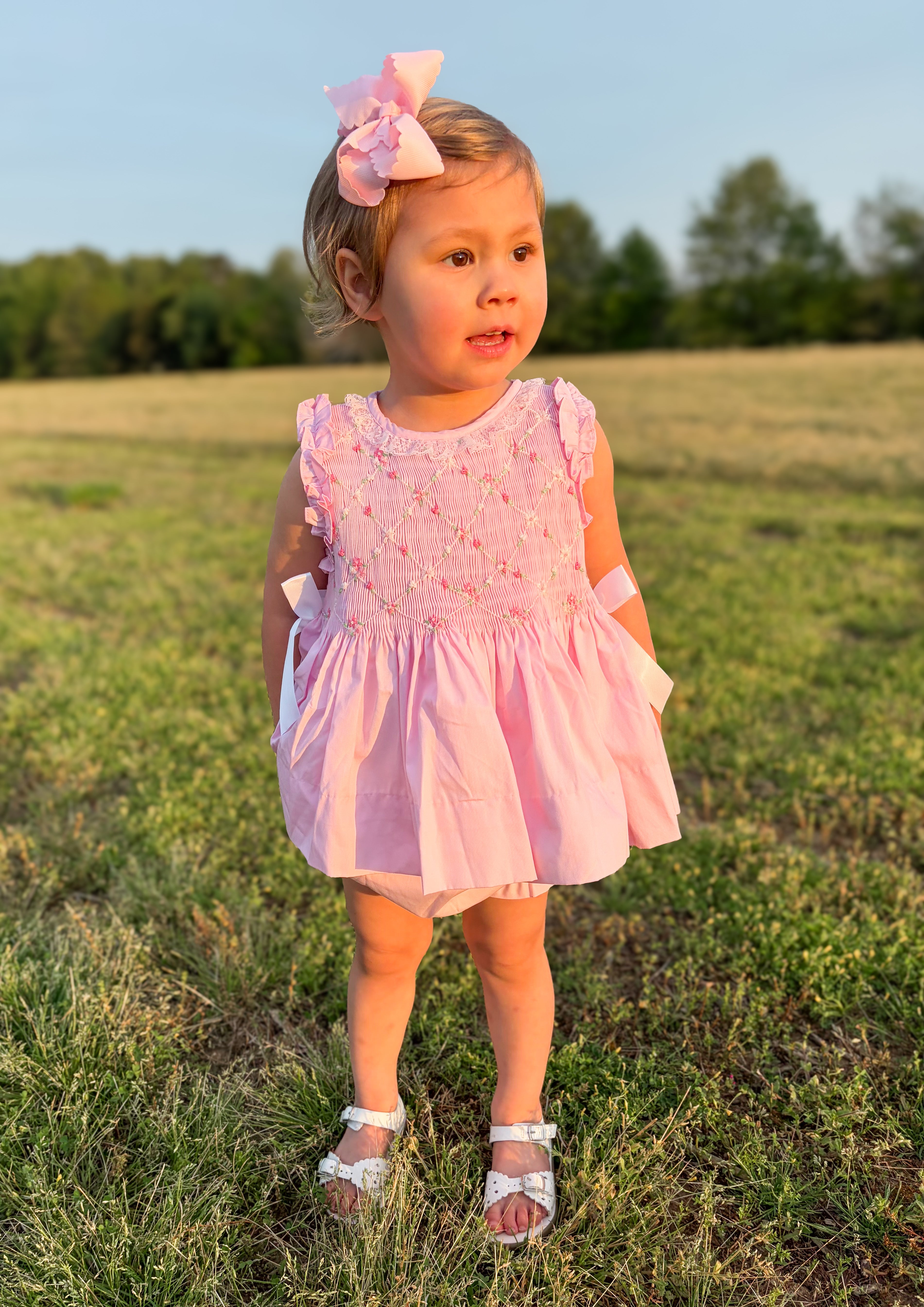 Girls Floral Vines Heirloom Smocked Bloomer Set