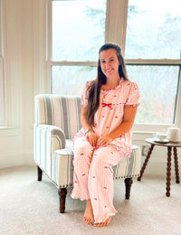 Women's Embroidered Santa Knit Lounge Pant Set