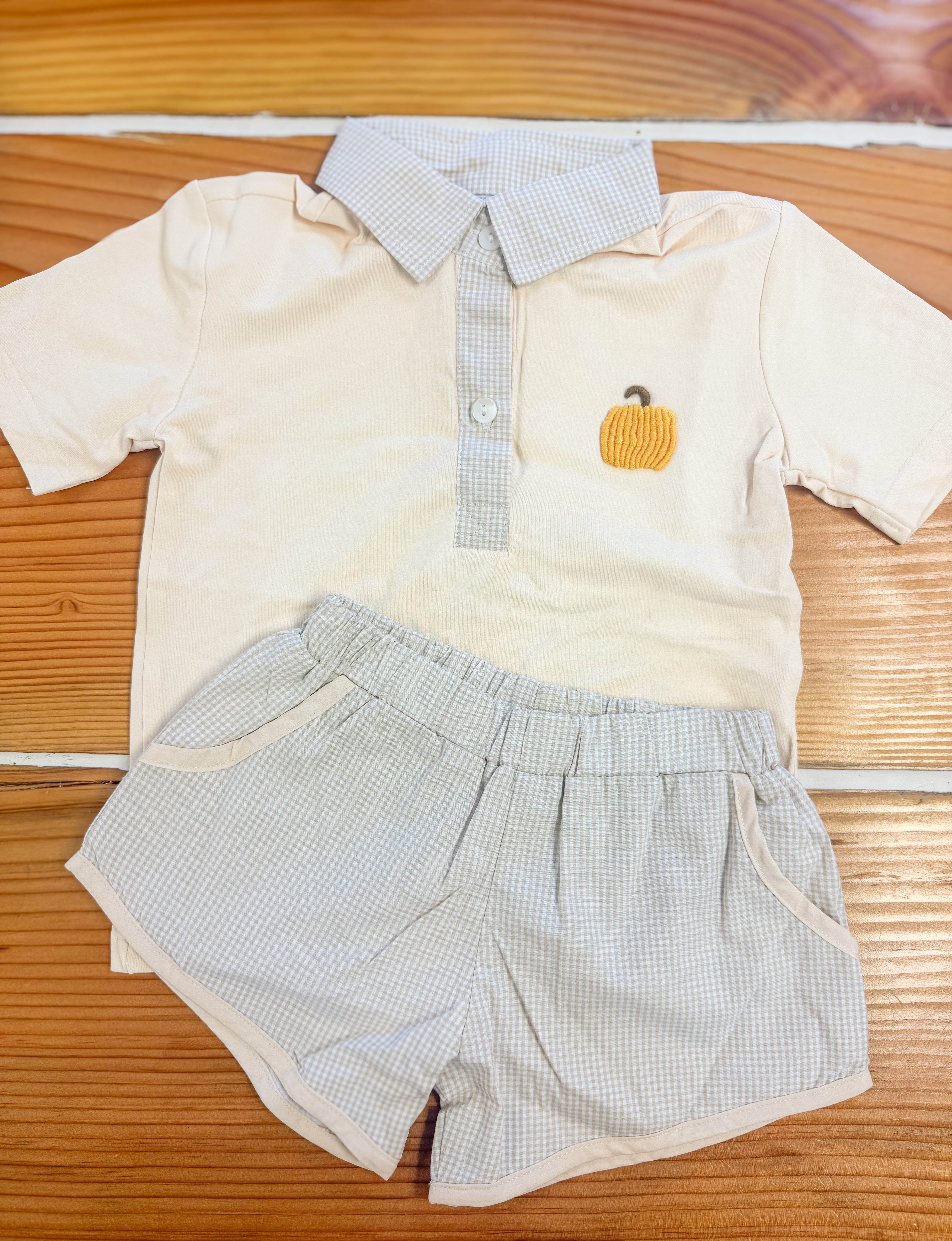 Boys Bullion Stitch Pumpkin Polo Short Set