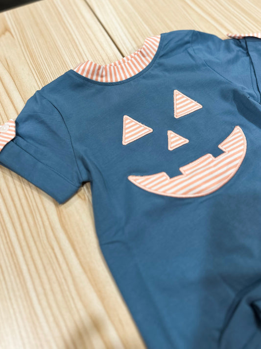 Boys Pumpkin Face Appliqué Romper