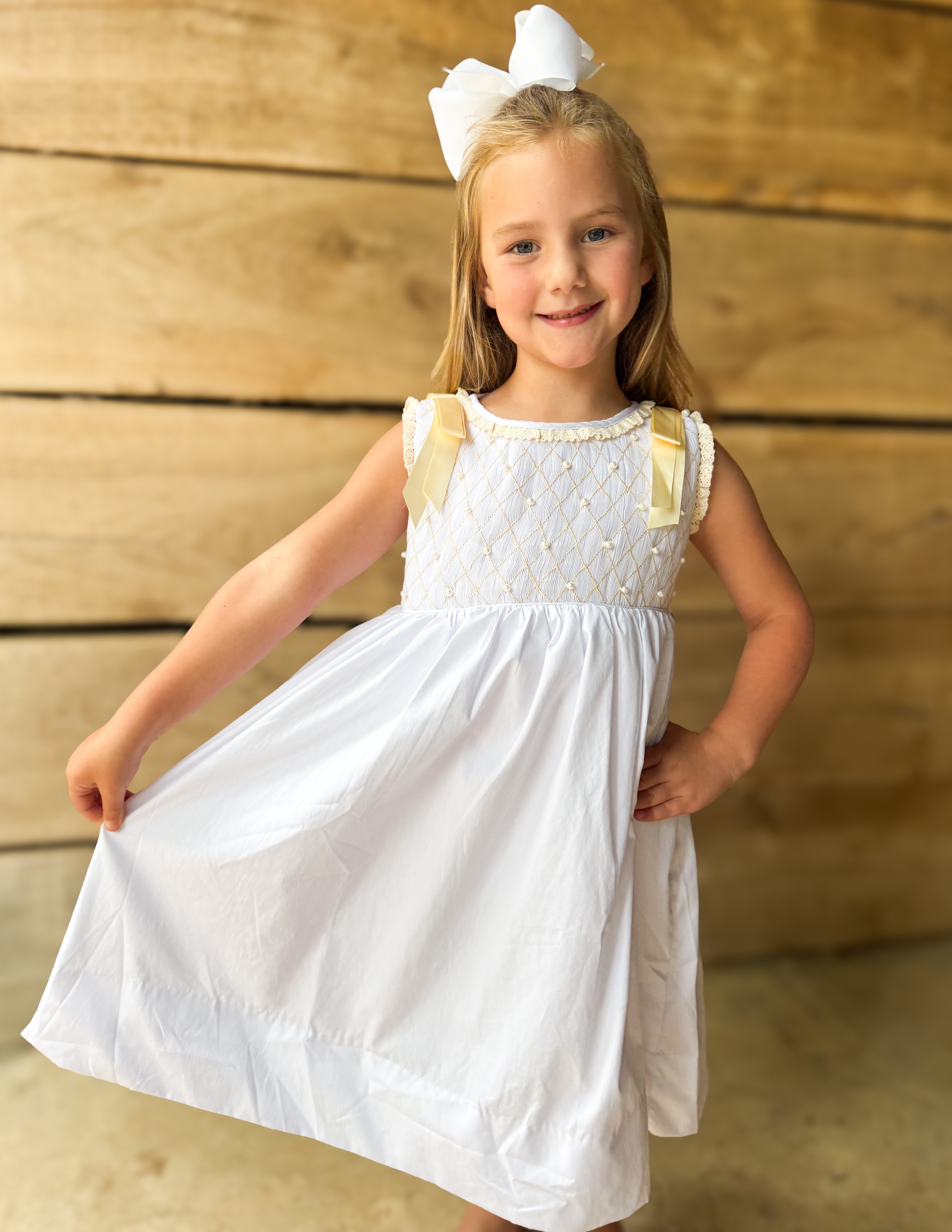 Girls Smocked Heirloom Pearl Keepsake Dress