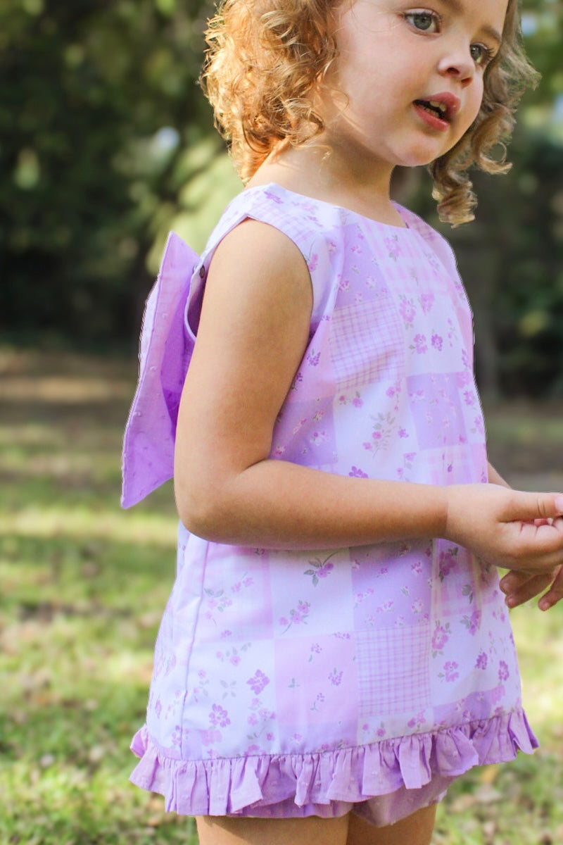 PRE ORDER Girls Purple Petal Patchwork Bloomer Set | ETA to LBS: LATE March