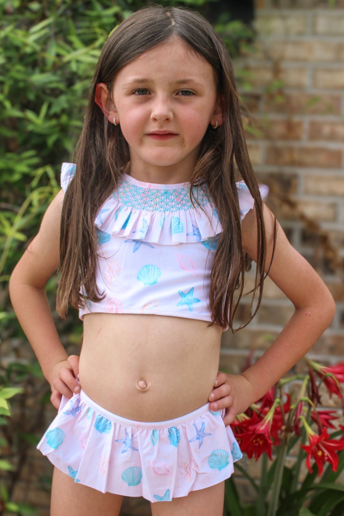 Girls Sally Sells Seashells Smocked 2 Piece UPF 50+