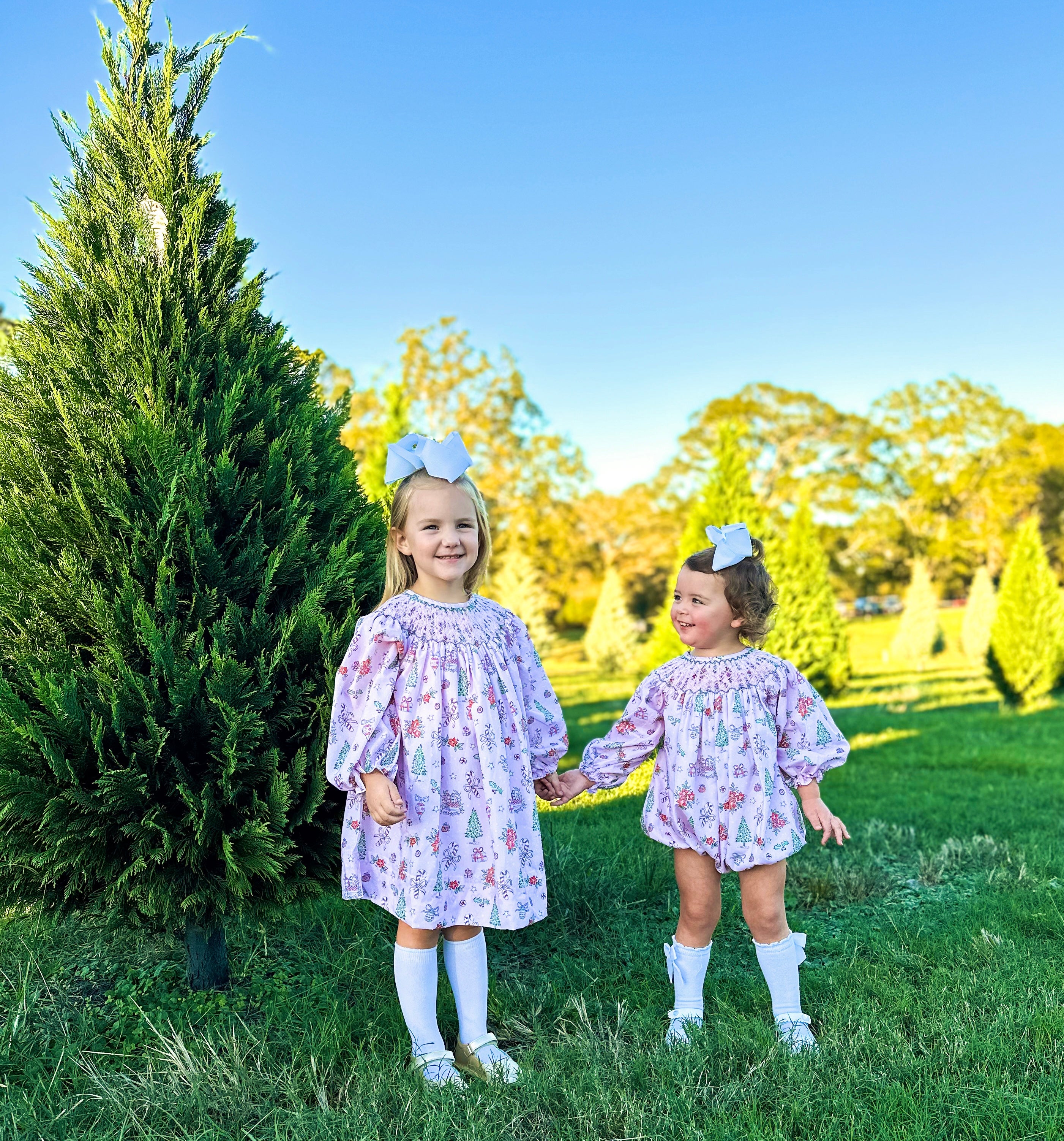 Girls Smocked Antique Print Christmas Dress RTS