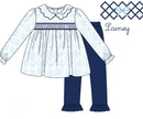 PRE ORDER Girls Smocked Blue Toile Ruffle Legging Set | ETA to LBS: DECEMBER