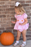 Girls Fancy Pumpkins Smocked Bloomer Set