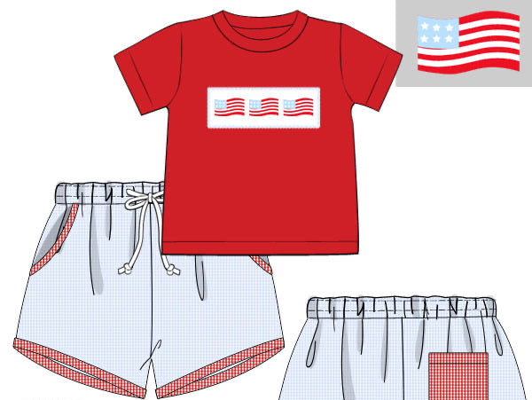 Boys Smocked Stand for the Flag Short Set