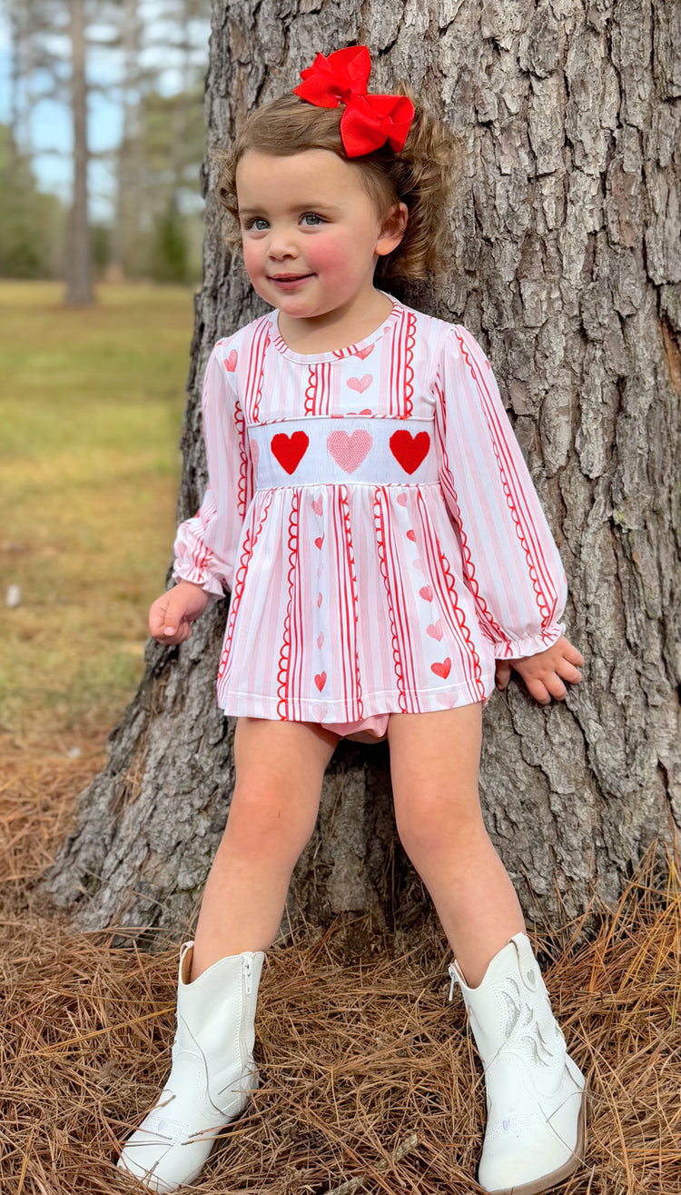 Girls Smocked Hearts Knit Bloomer Set