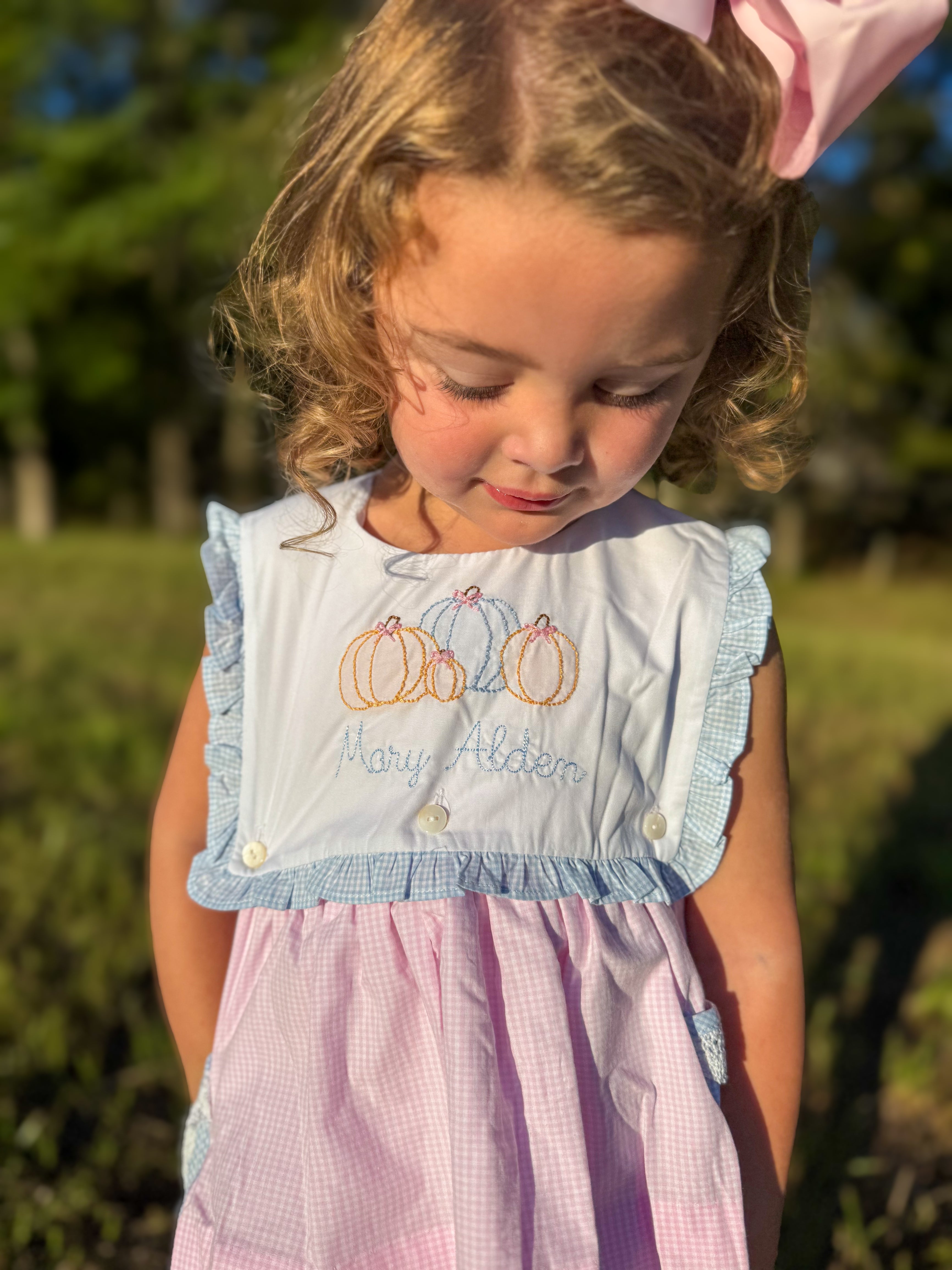 Girls Pumpkin and Turkey Reversible Short Set