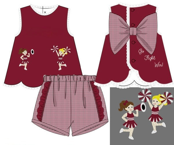 Girls French Knot Go, Fight, Win Ruffle Short Set