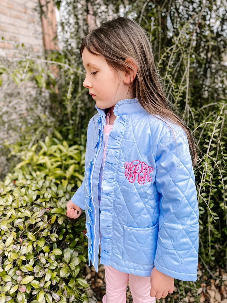 Girls Blue Quilted Coat