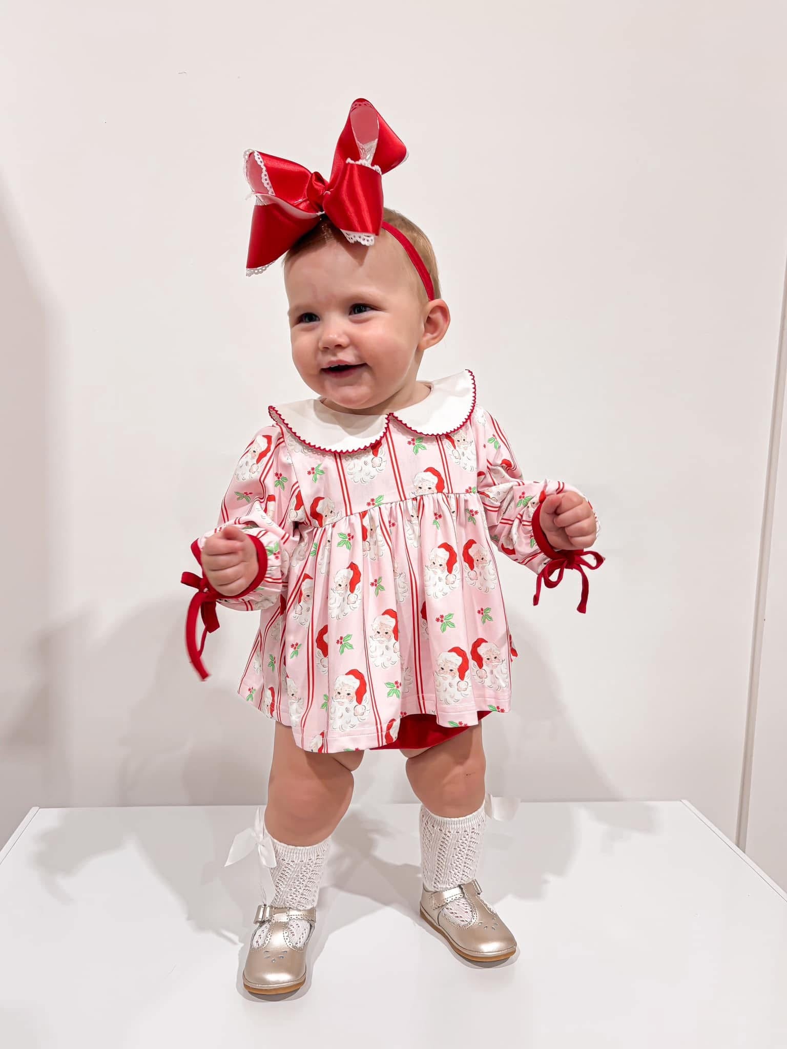 Girls Pink Santa Knit Bloomer Set RTS