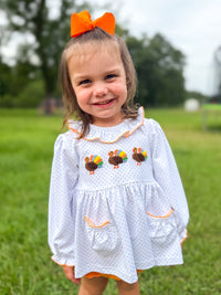 PRE ORDER Girls French Knot Little Turkeys Bloomer Set & Dress | ETA to LBS: SEPTEMBER
