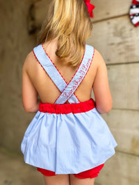 Girls French Knot God Bless the USA Bubble Bloomer Set