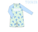 PRE ORDER Boys Name Smock Sea Turtle One-Piece Rash-Guard Swimsuit UPF 50+ | ETA to LBS: APRIL