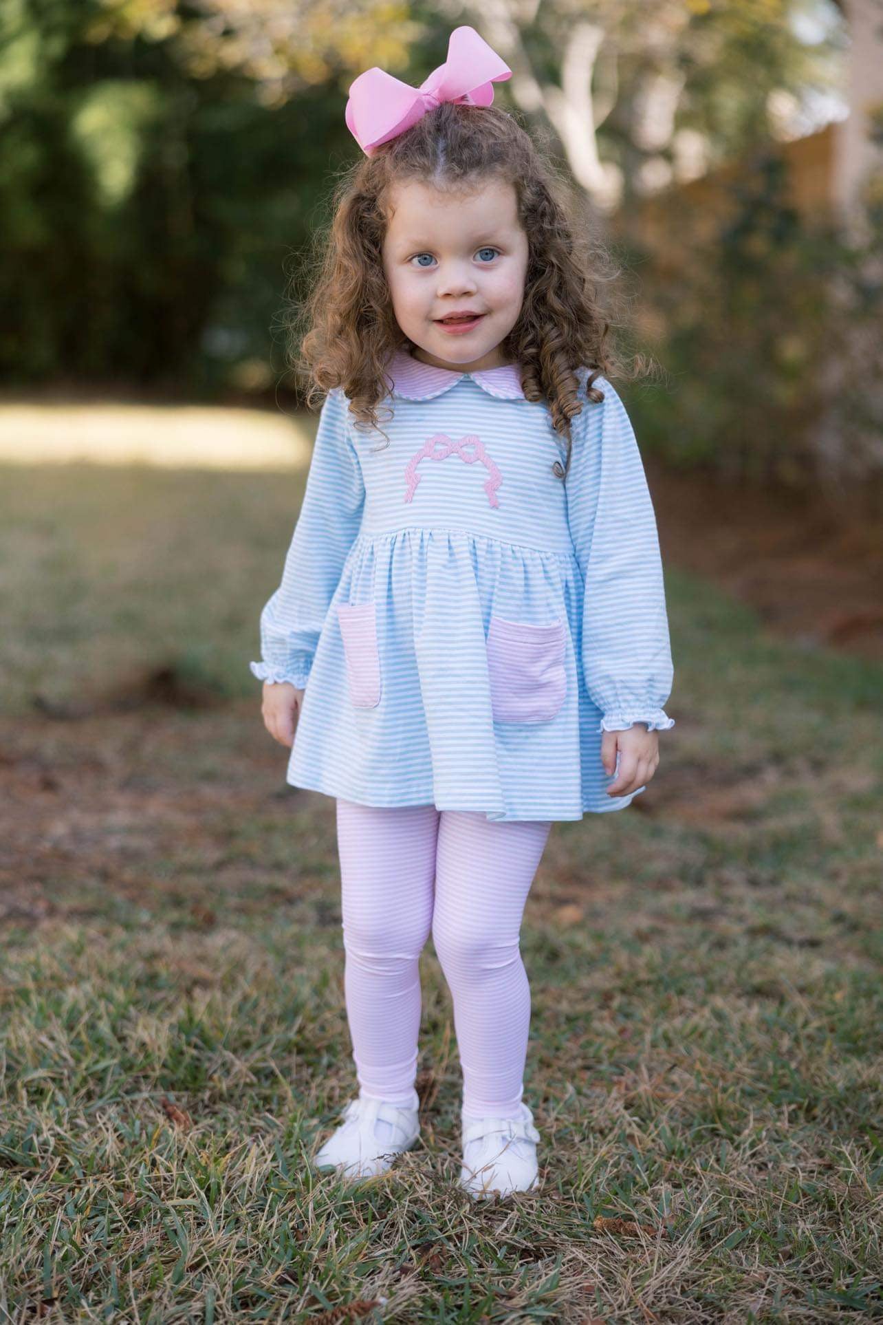 Girls Bow Embroidered Legging Set