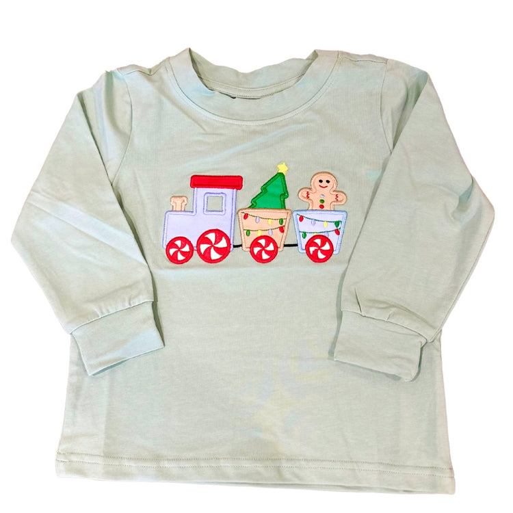 Boys Chrisstmas Train Appliqué Knit Shirt