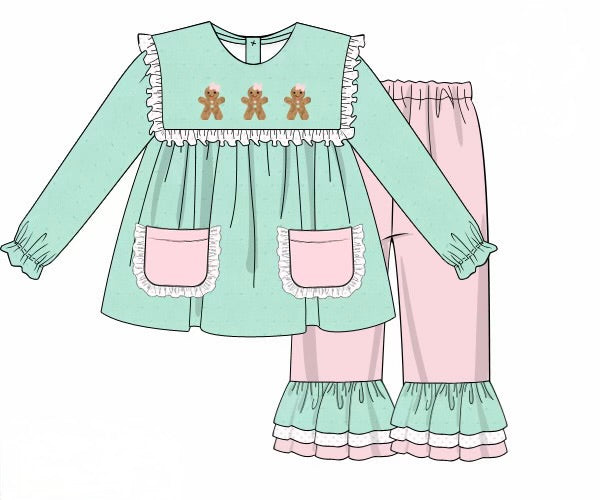 PRE ORDER Girls French Knot Mint Gingerbreads Ruffle Pant Set | ETA to LBS: OCTOBER