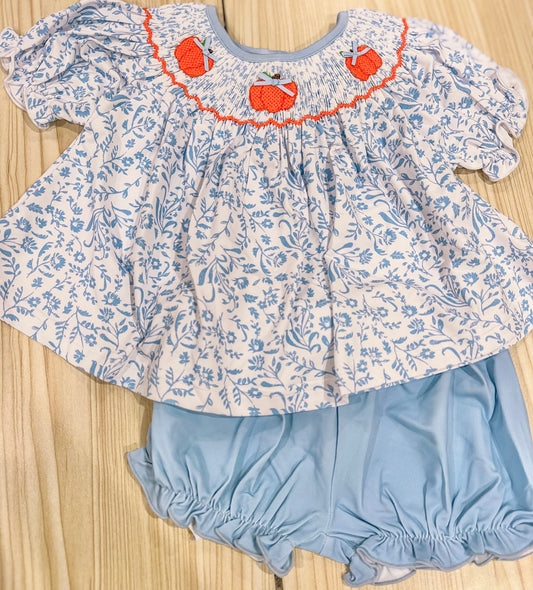 Girls Smocked Pumpkin Bloomer Set (and dress)