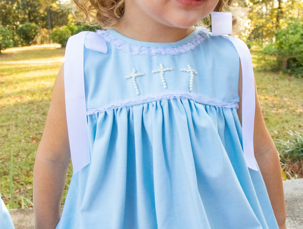 PRE ORDER Girls Linen Pearl Cross Bloomer Set | ETA to LBS: LATE FEBRUARY