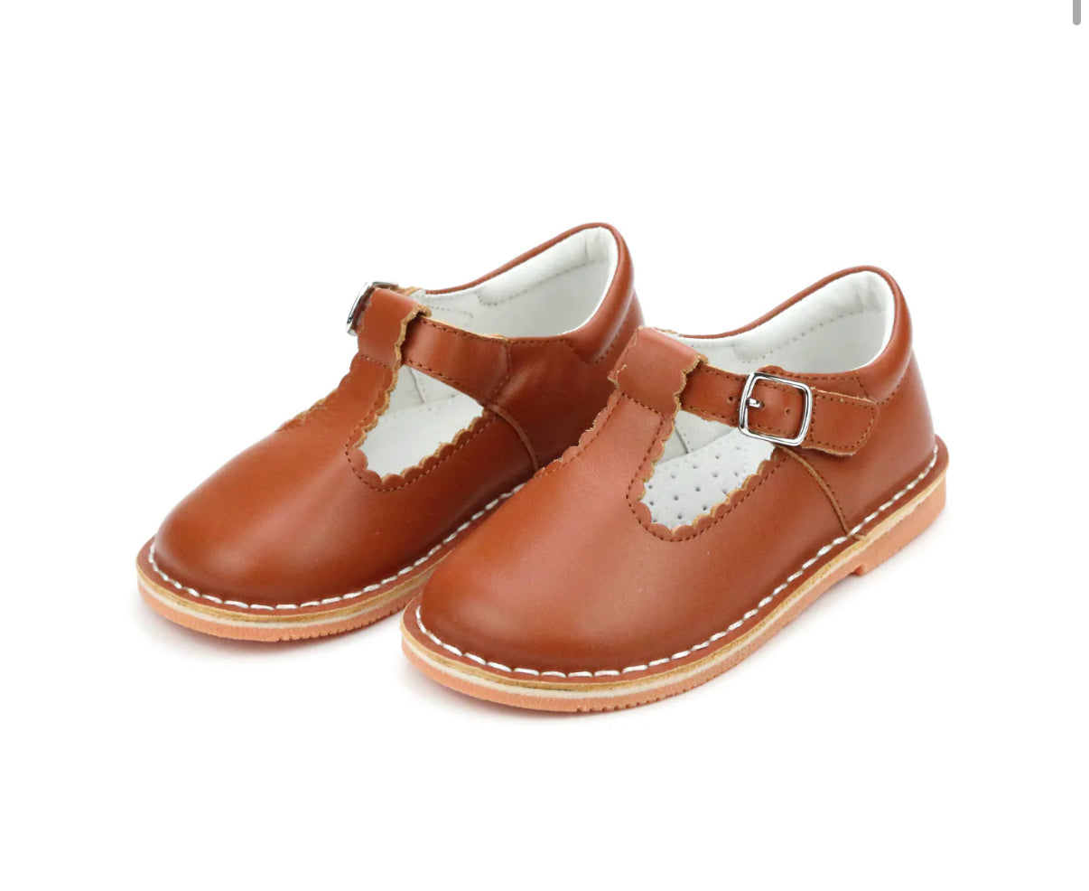 PRE ORDER Selina Scalloped T-Strap Mary Jane Cognac