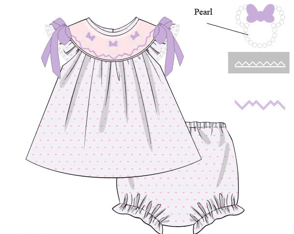 Girls Smocked Pearl Mouse Bloomer Set & Dress