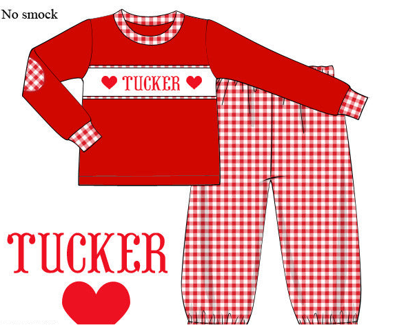 Boys Gingham French Knot Hearts, Embroidered XOXO Jogger Set