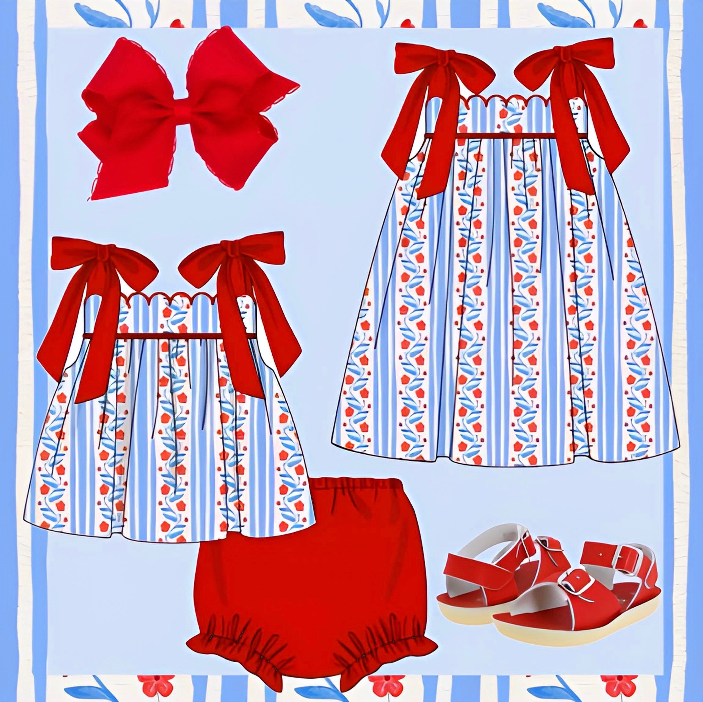 PRE ORDER Girls Patriotic Floral Bloomer Set ETA: MAY