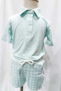 Boys Gingham Mouse Short Set RTS