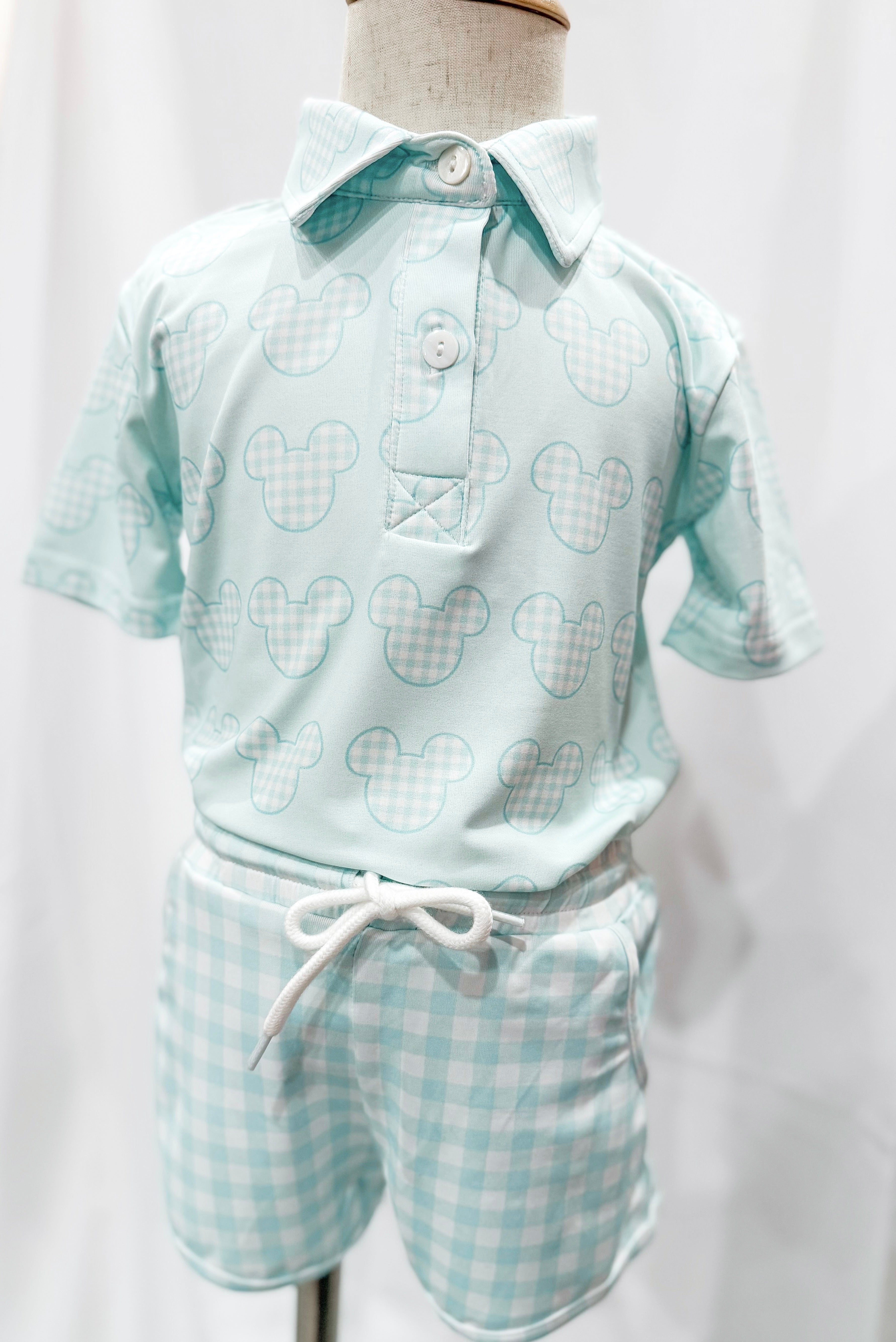 Boys Gingham Mouse Short Set RTS