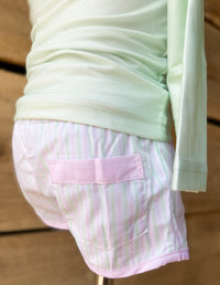 Boys Light Pink/Green Stripe 2-Piece Swim Trunk Set- UPF: 50+