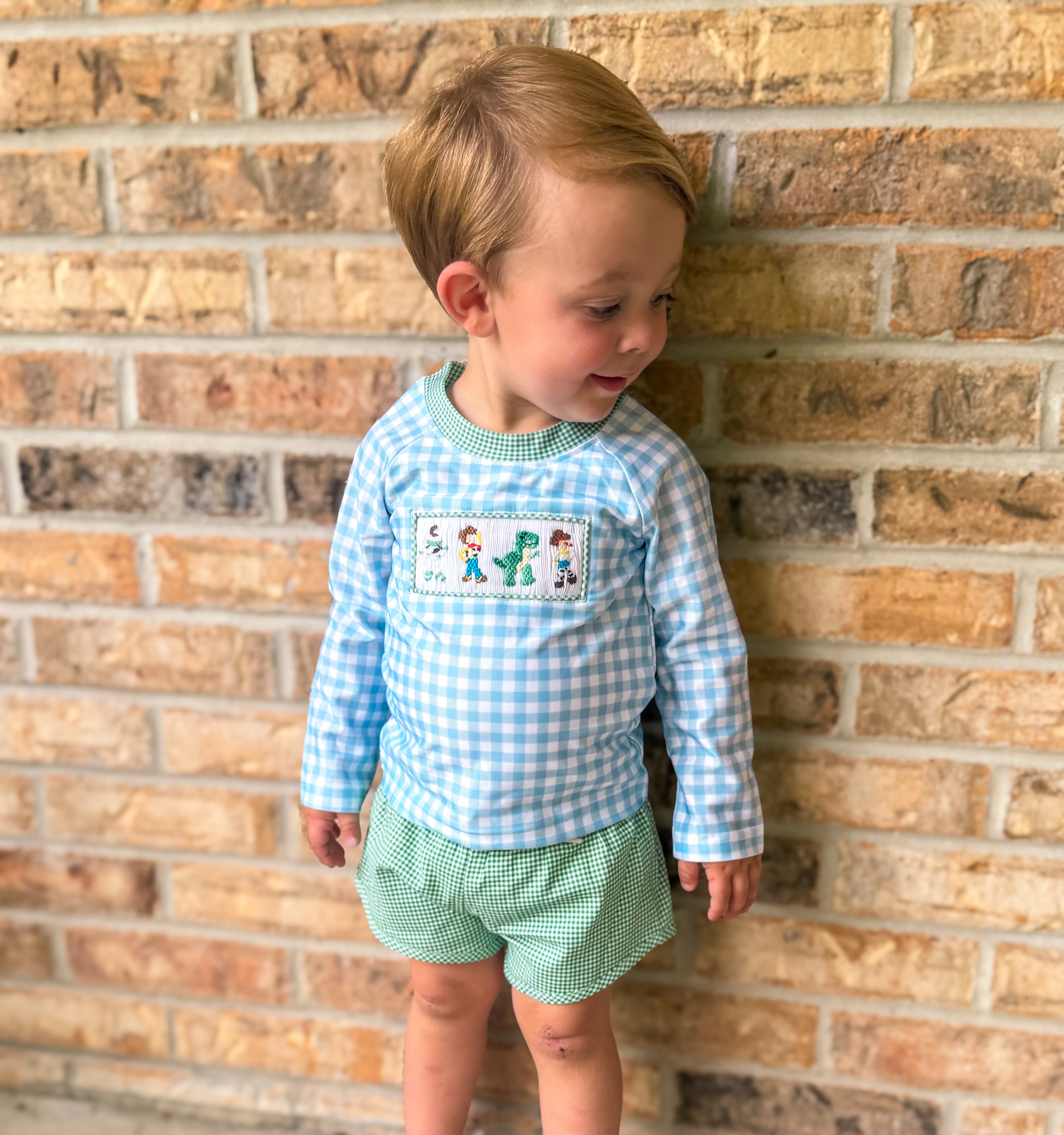 Boys Smocked Toy Friends 2-Piece Swim Trunk Set