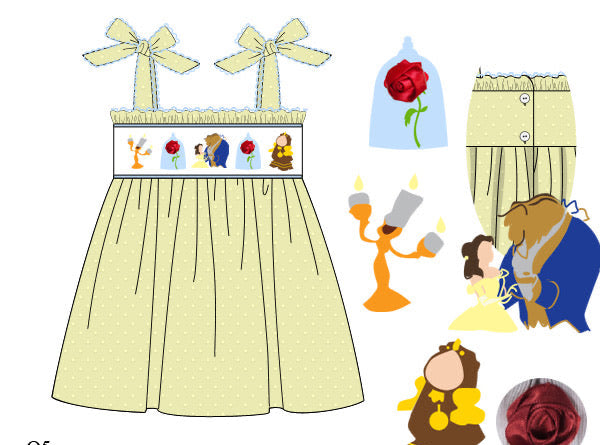 Girls Smocked Tale as Old as Time Bloomer Set & Dress