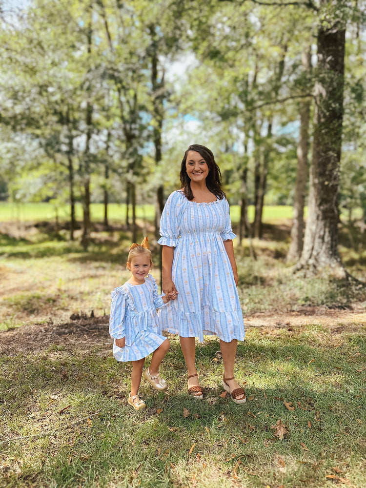 Mom Match Wheat Bows Midi Dress