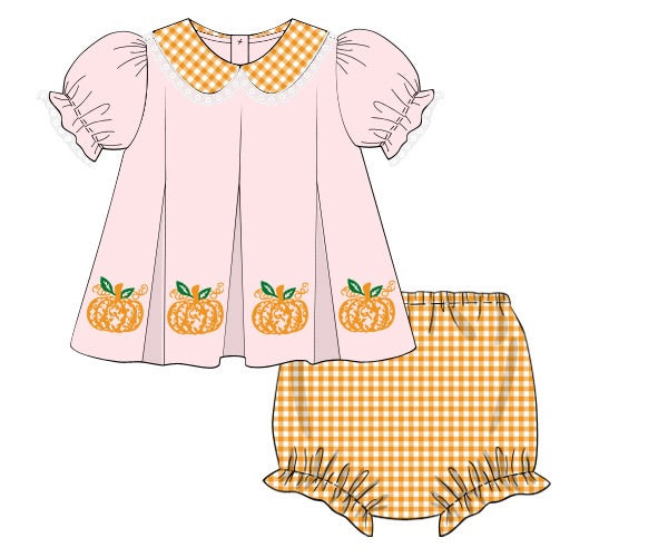 Girls Embroidered Curly Pumpkins Bloomer Set