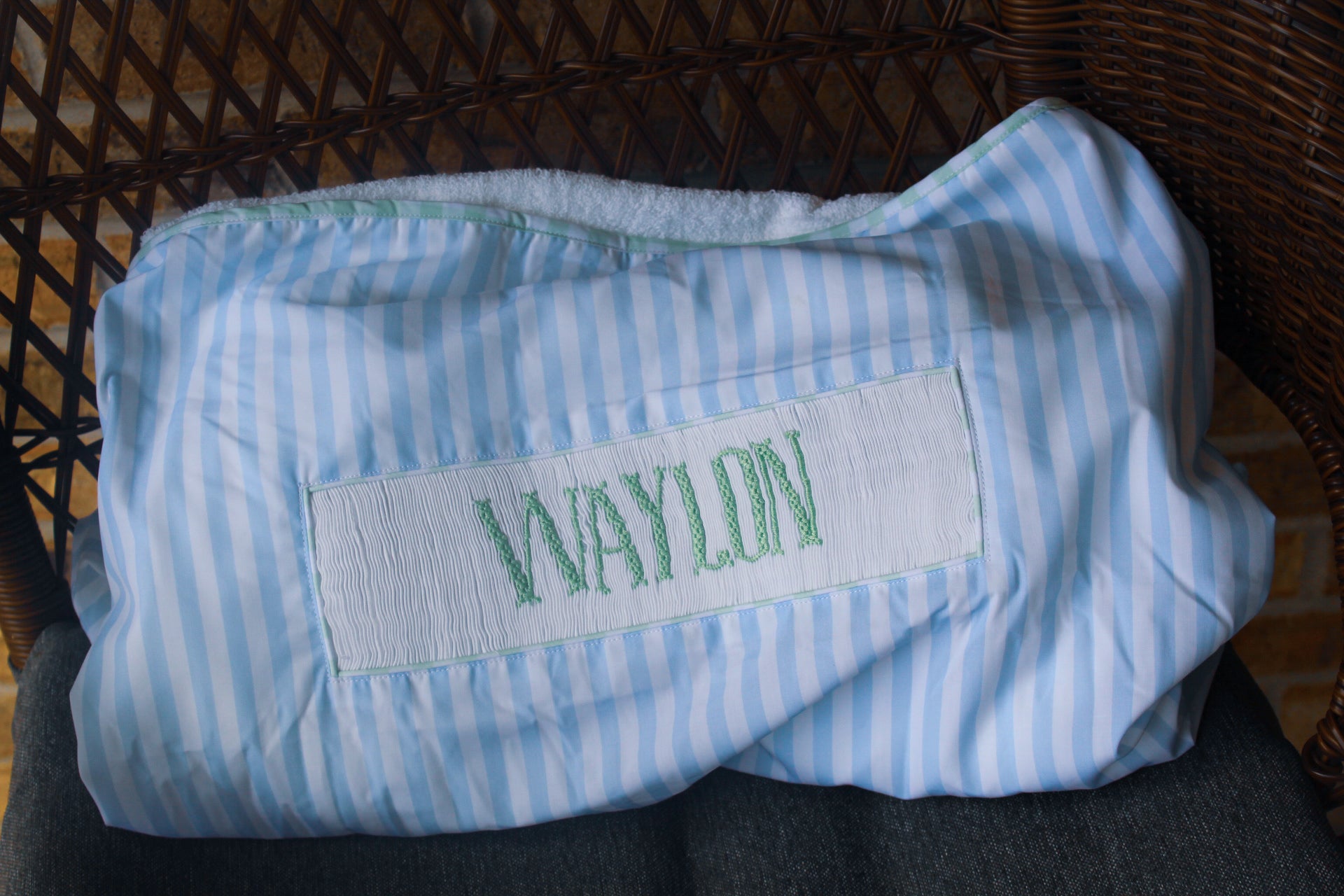 Boys Smocked “SEASIDE” Striped Terry Towel