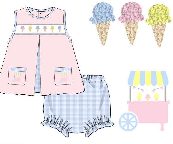 PRE ORDER Girls French Knot Ice Cream Bloomer Set ETA: MAY