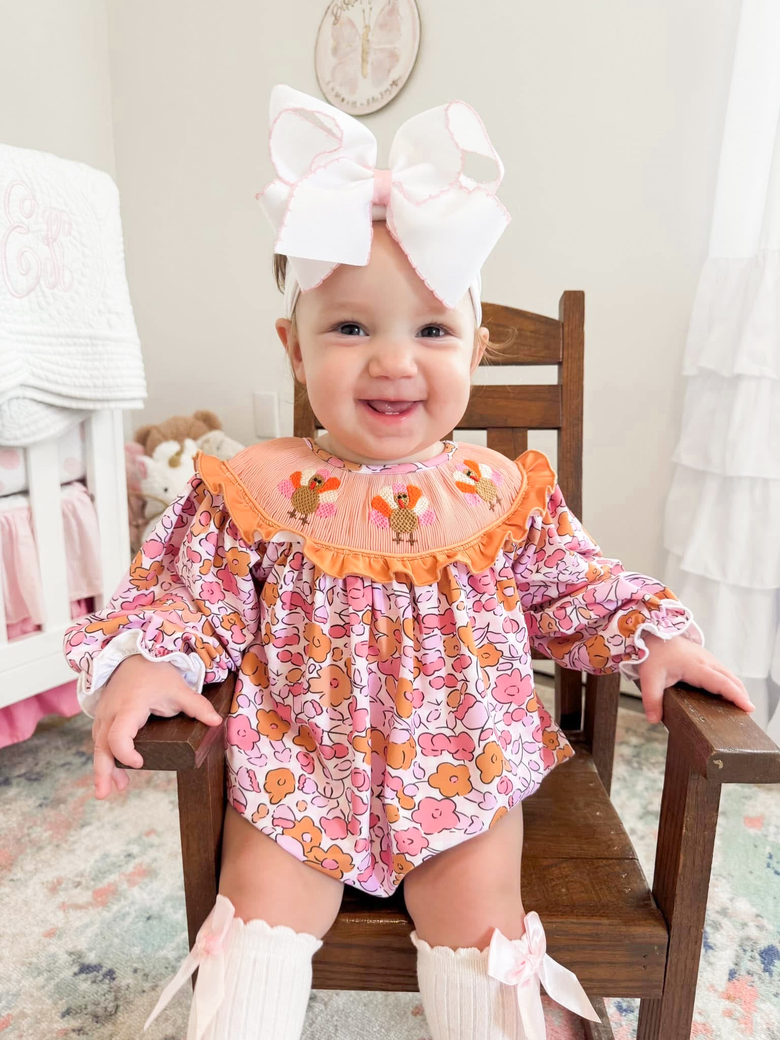 Girls Floral Smocked Turkeys Bubble