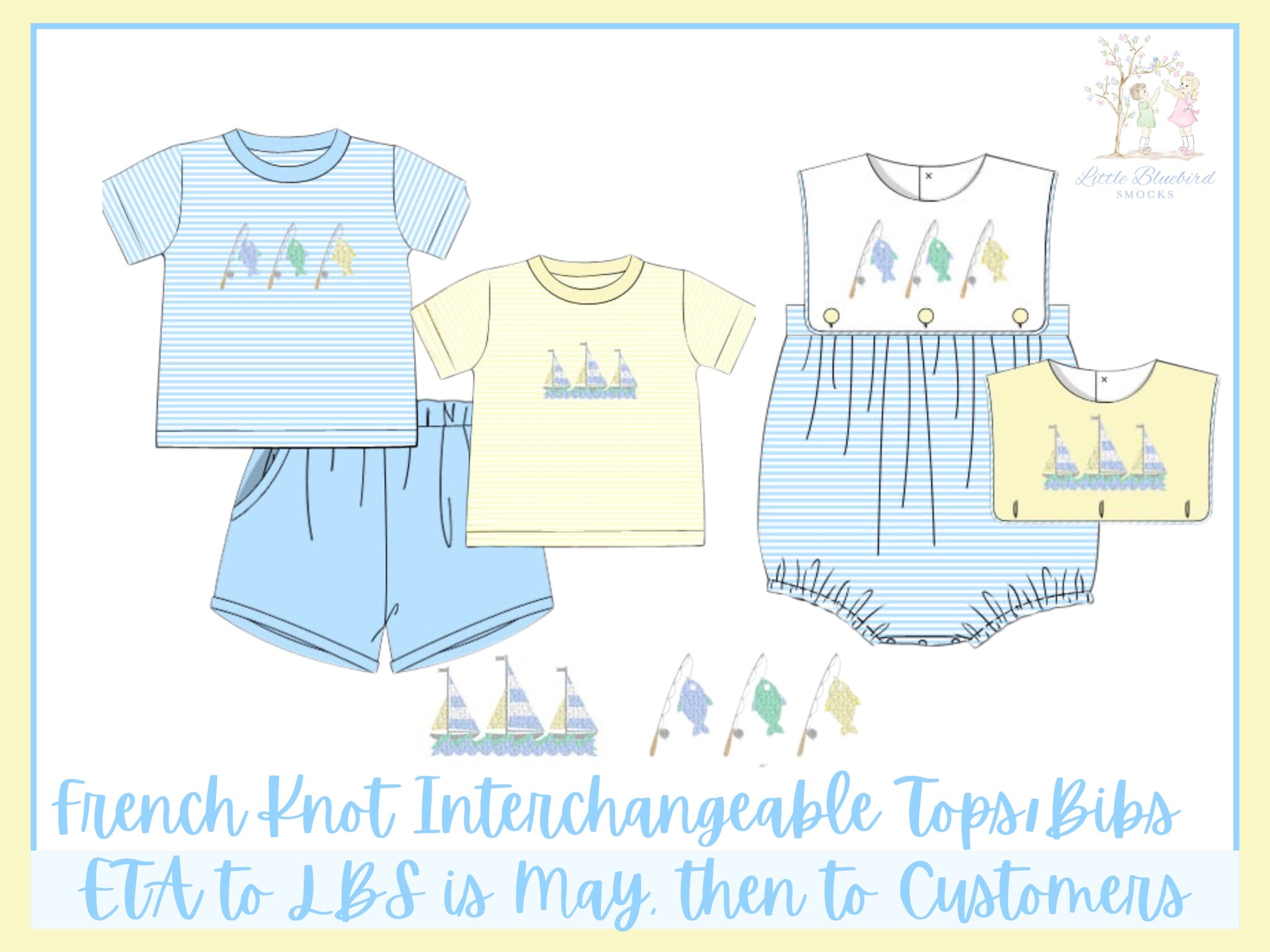 Boys French Knot Fish and Sailboats Interchangeable Bibs Bubble