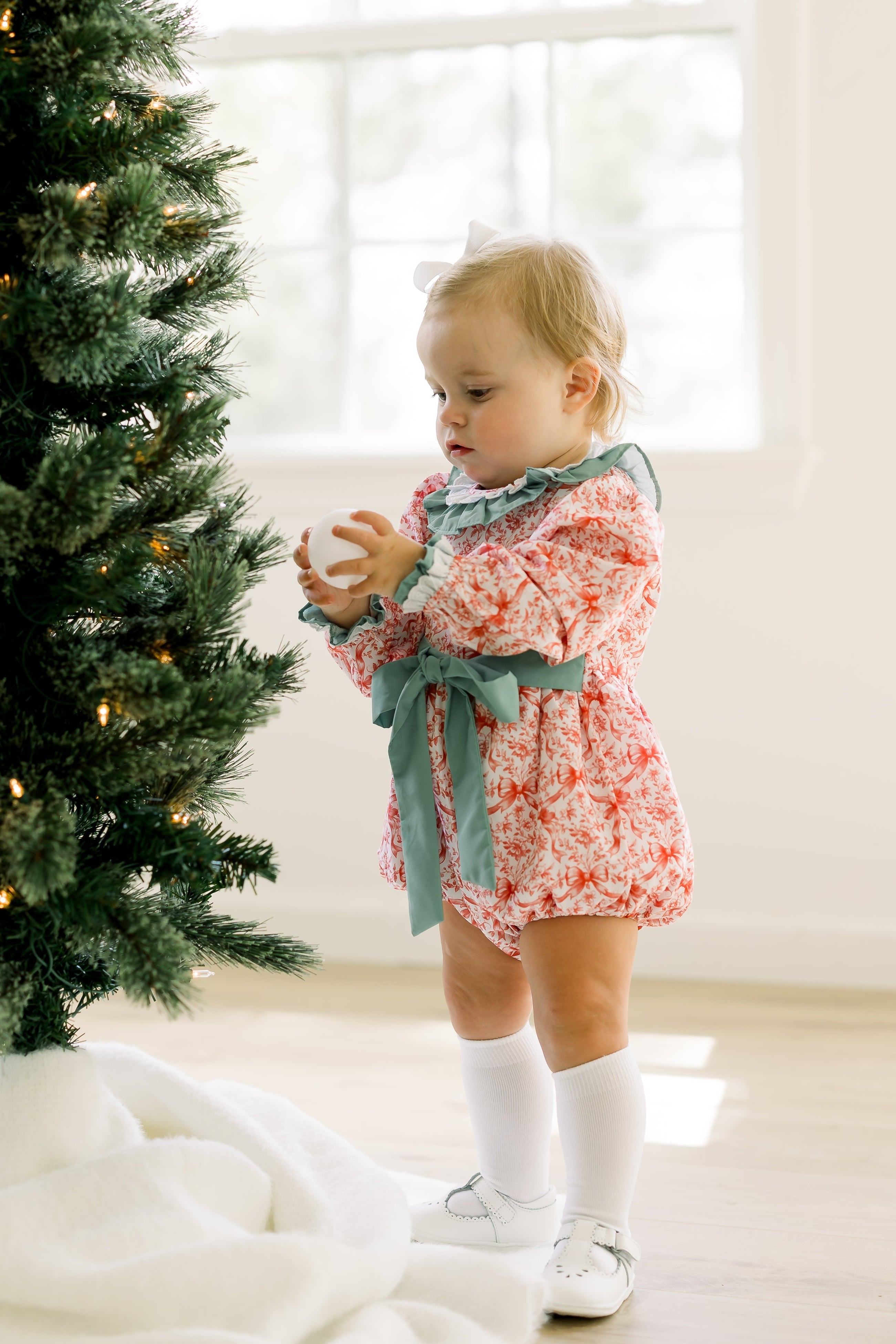 PRE ORDER Girls Red Christmas Bow Toile Bubble | ETA to LBS: OCTOBER