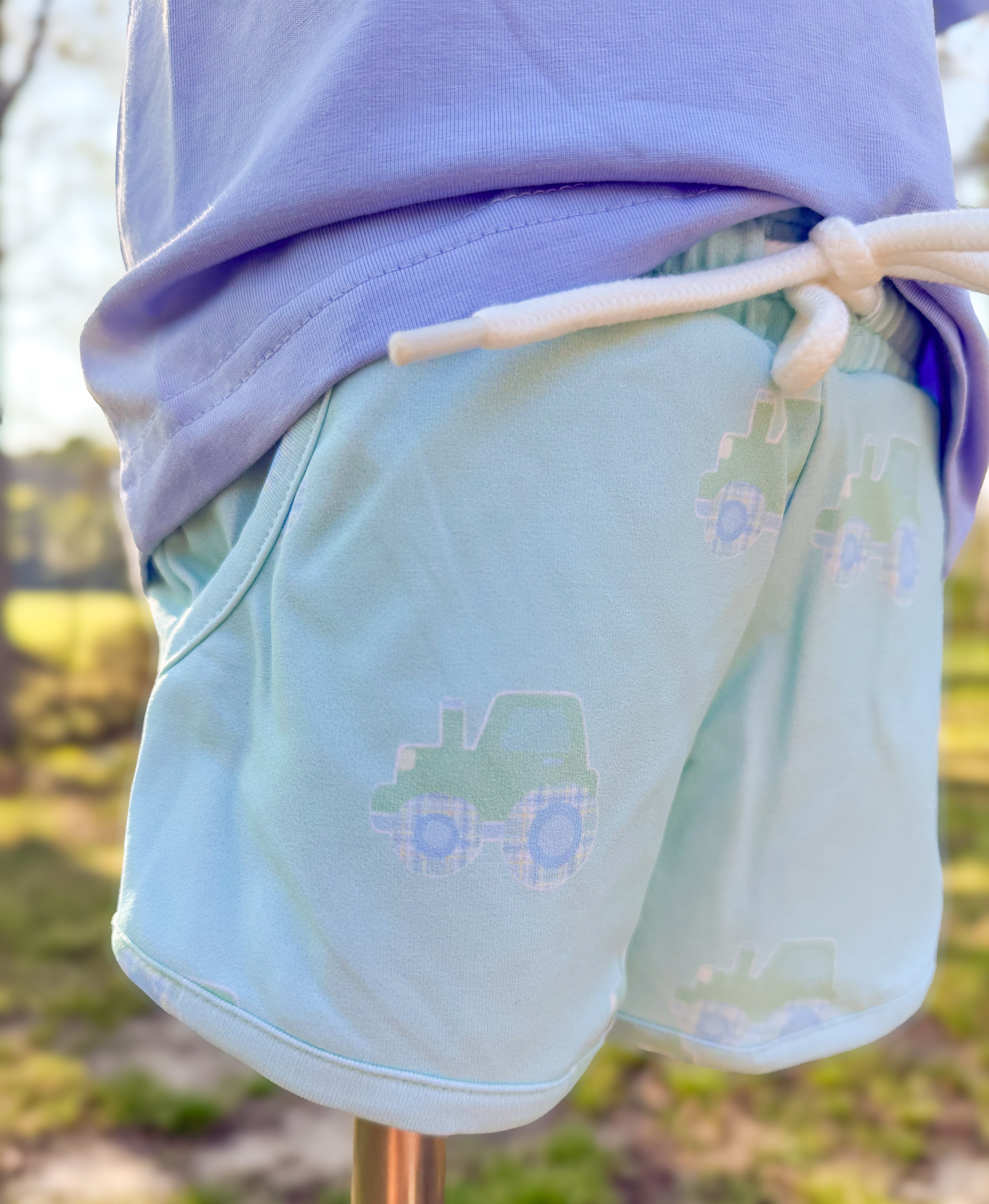 Boys French Knot Big Green Tractor Short Set