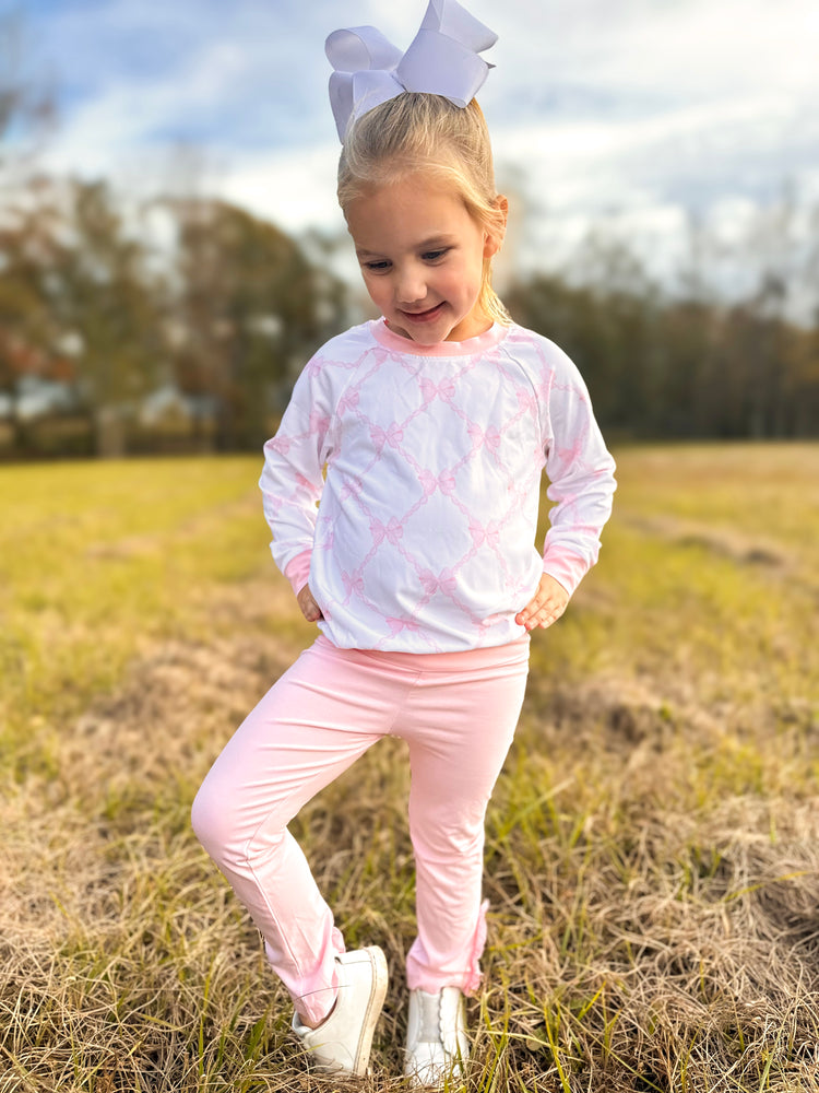 Girls Pink Bow Pullover Set