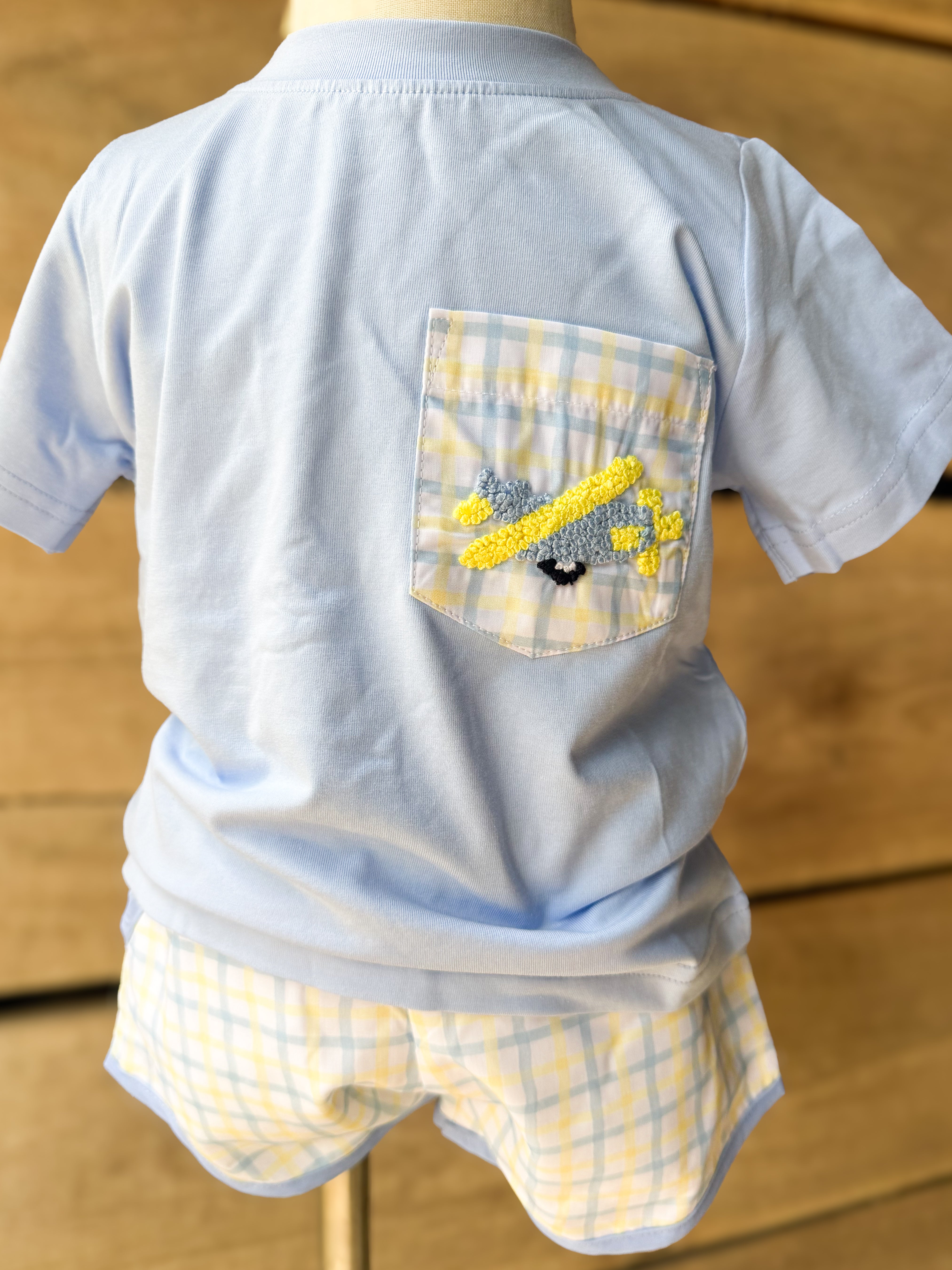 Boys French Knot Plane Sunny Skies Short Set