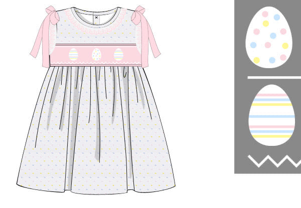 PRE ORDER Girls Swiss Dot Smocked Easter Egg Dress | ETA to LBS: LATE FEBRUARY