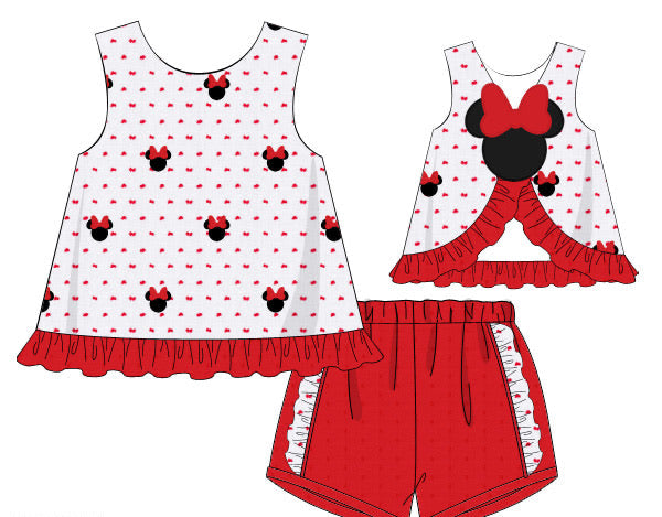 Girls Embroidered Mouse Short Set