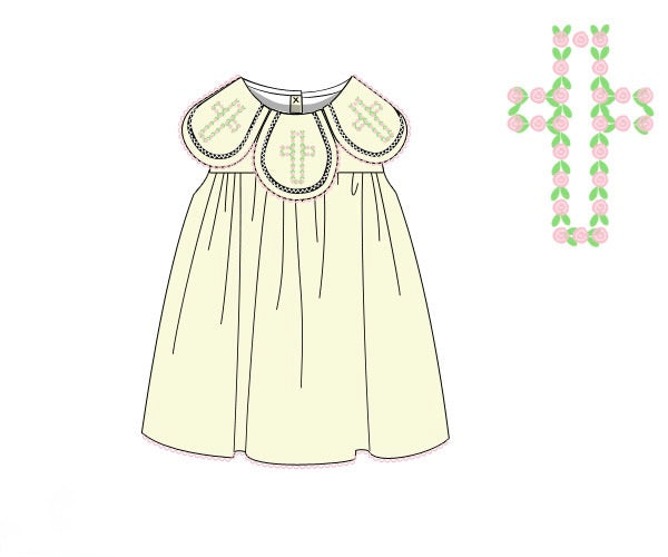 PRE ORDER Girls Bullion Stitch Rosette Crosses Bloomer Set & Dress | ETA to LBS: FEBRUARY