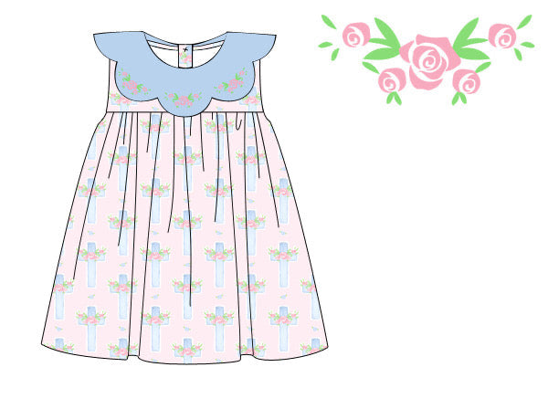 PRE ORDER Girls Watercolor Floral Cross Dress | ETA to LBS: LATE FEBRUARY
