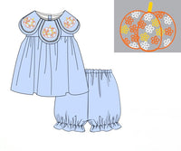 PRE ORDER Girls Embroidered Floral Pumpkins Bloomer Set & Dress | ETA to LBS: SEPTEMBER